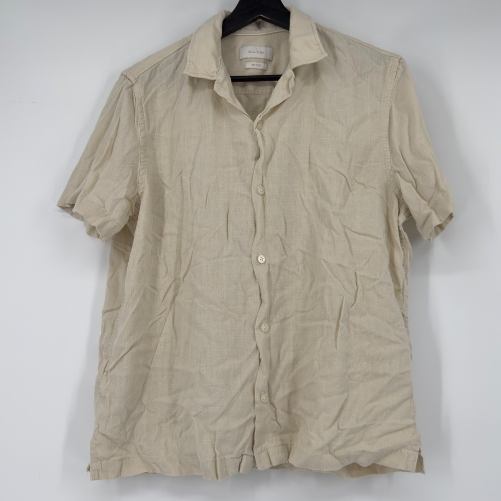Porter & Ash Mens Medium Beige Linen Blend Short Sleeve Button Up Shirt